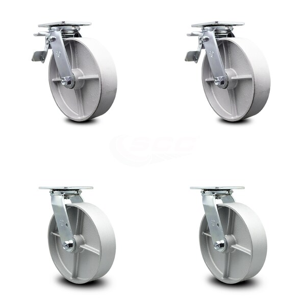 Service Caster 8 Inch Semi Steel Swivel Caster Set with Roller Bearing 2 Total Lock Brake SCC SCC-TTL30S820-SSR-2-S-2 - main